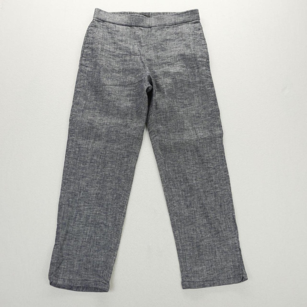 Theory Torina Tierra Wash Linen Blend Pull On Straight Leg Pants Blu Size 2